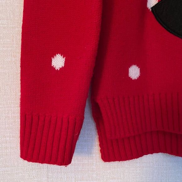 Penguin Plush Appliqué Crewneck Girl’s Red Christmas Sweater, White Polk… - Picture 5 of 10